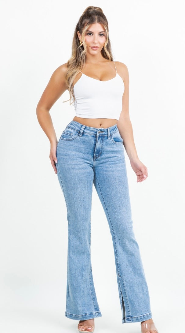 Blue Horizon Split Hem Flare Jeans