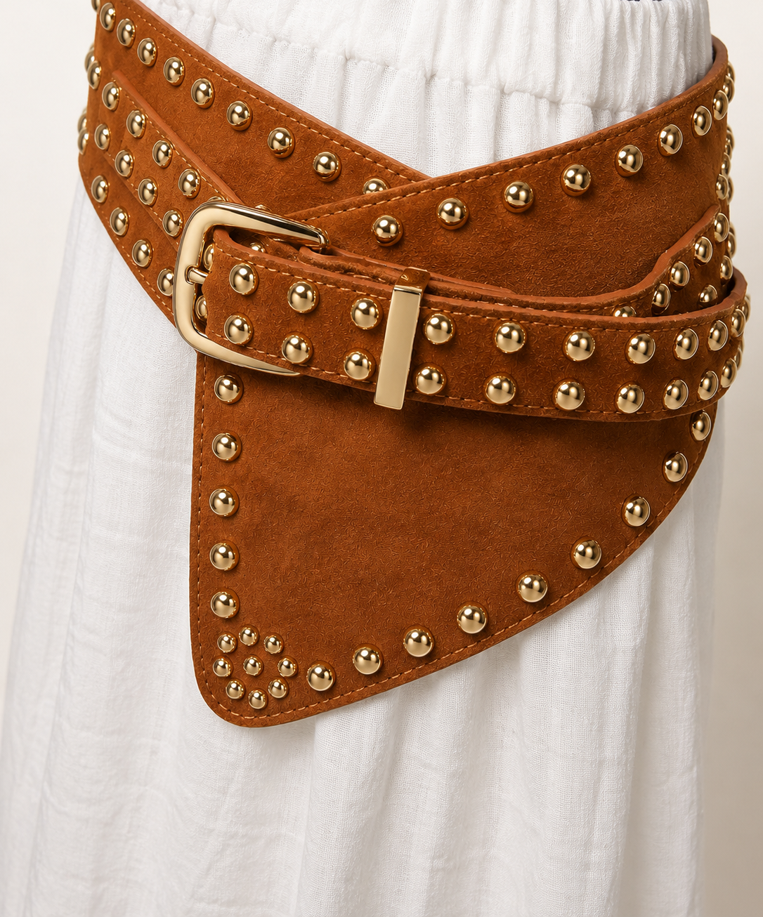 Studded Belted Handkerchief Midi Skirt