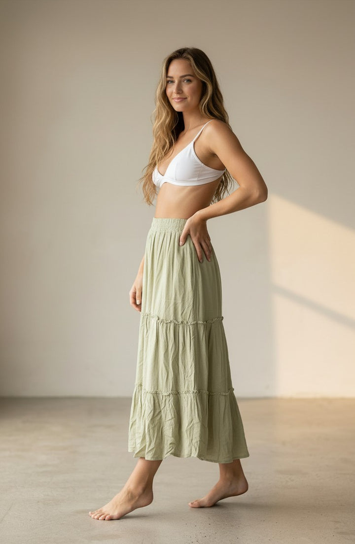 Tiered Drawstring Maxi Skirt