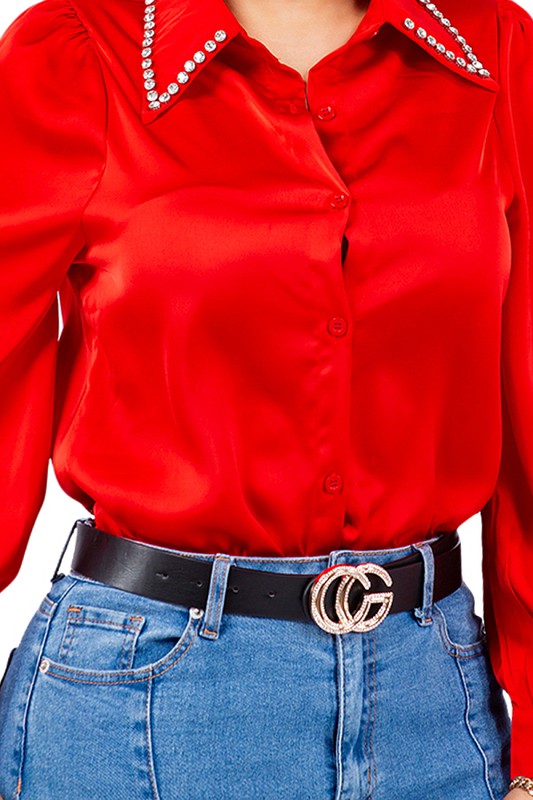 Diamond Collared Button Down Shirt - Vella Moda