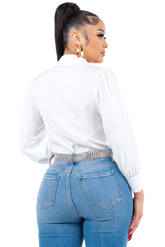 Pearl Collared Button Down Shirt - Vella Moda