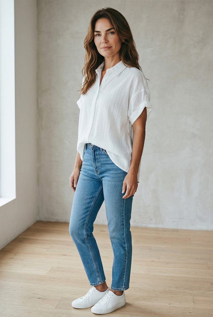 Crinkle Gauze Oversized Button-Up Shirt