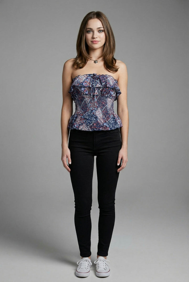 Strapless Ruffle Smocked Peplum Top