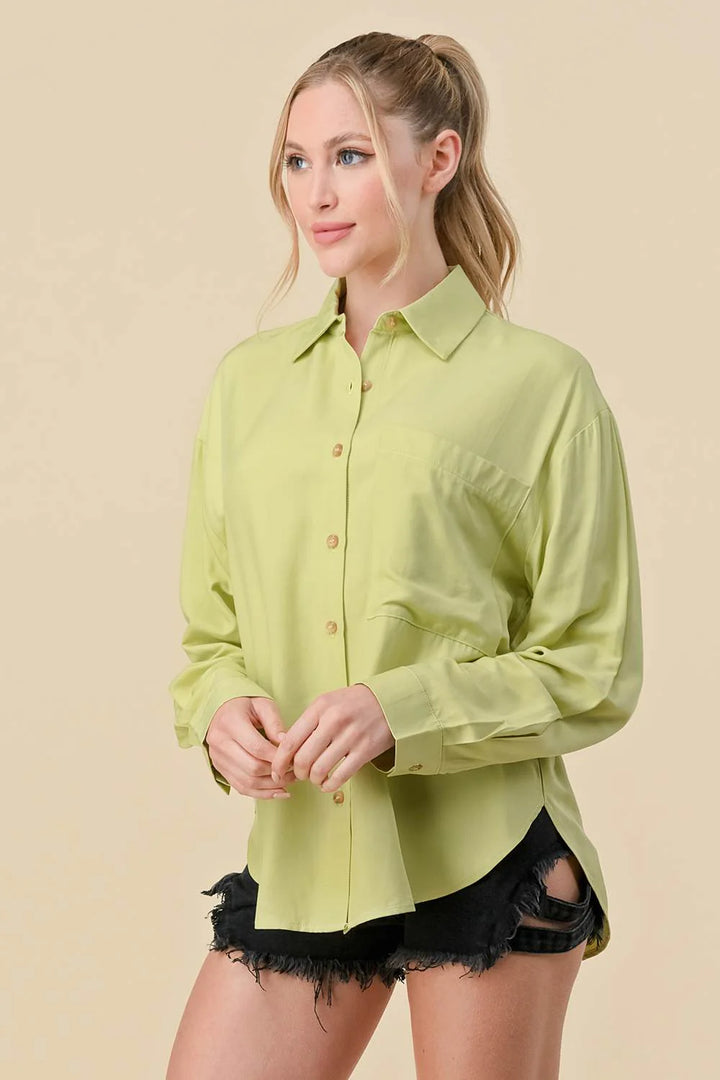 Bella Moda Latina basic collared button-down long sleeve shirt, stylish top featuring classic design and tailored fit.