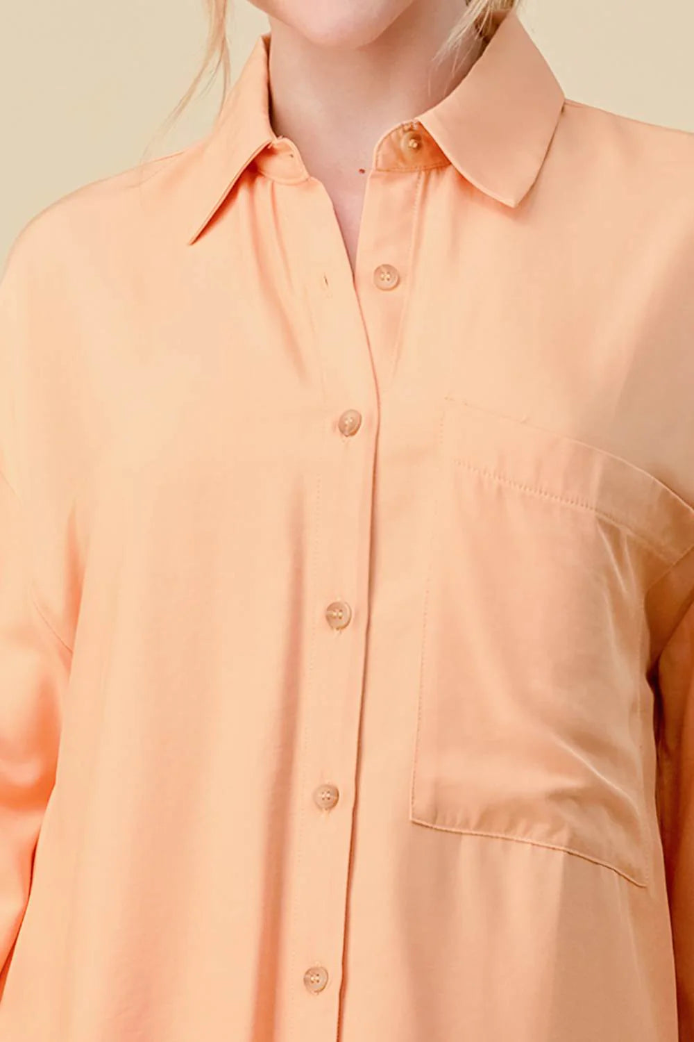 Bella Moda Latina basic collared button-down long sleeve shirt, stylish tops for casual or professional wear.