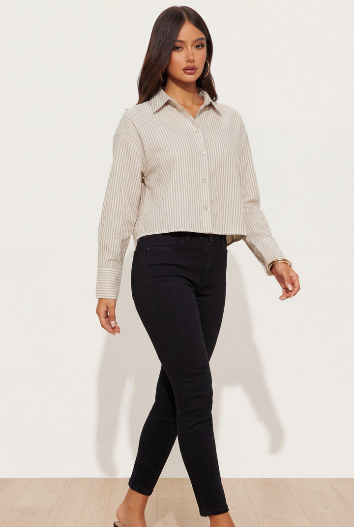Striped Cropped Button-Up Shirt