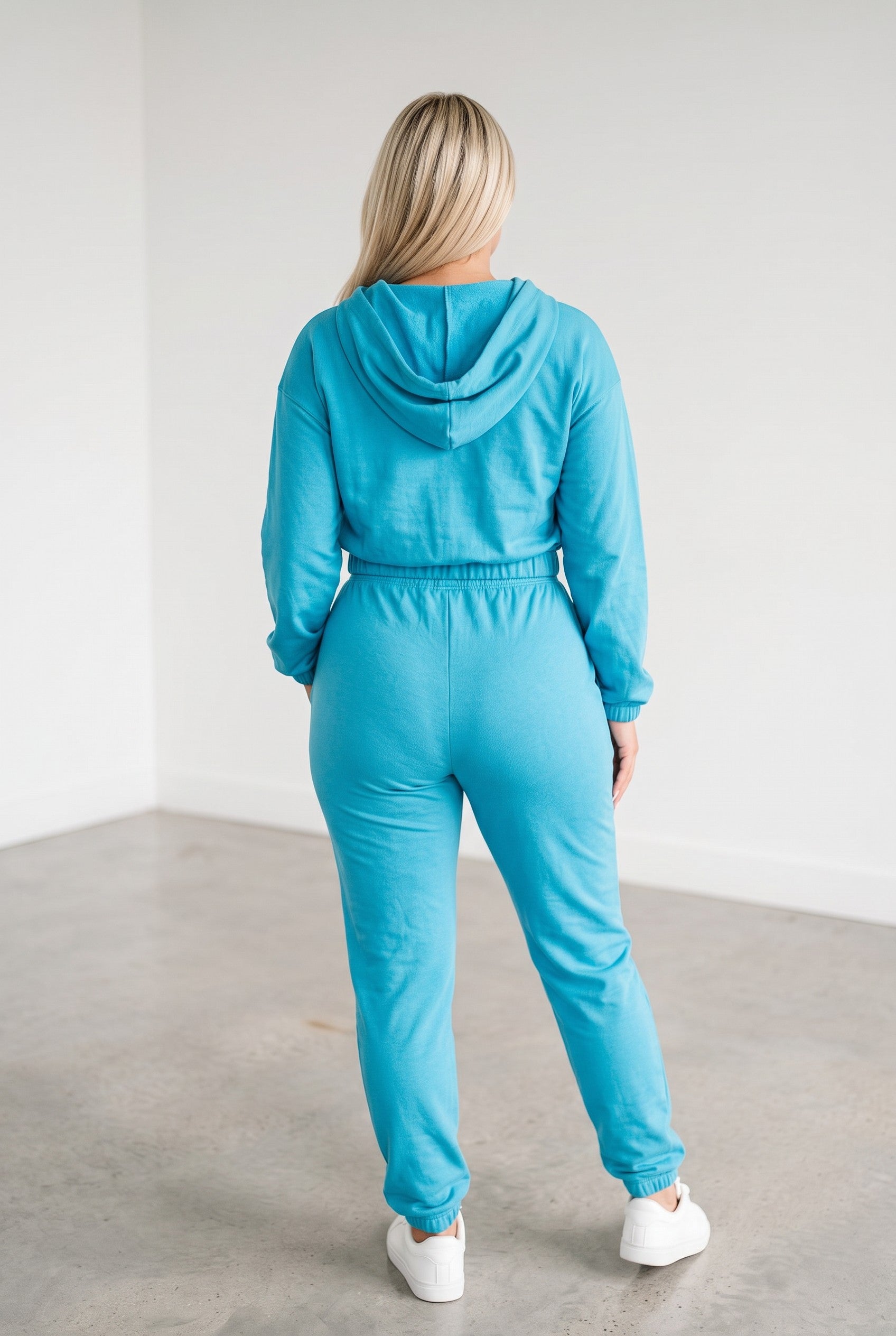 French Terry Cropped Zip-Up Hoodie & Jogger Set