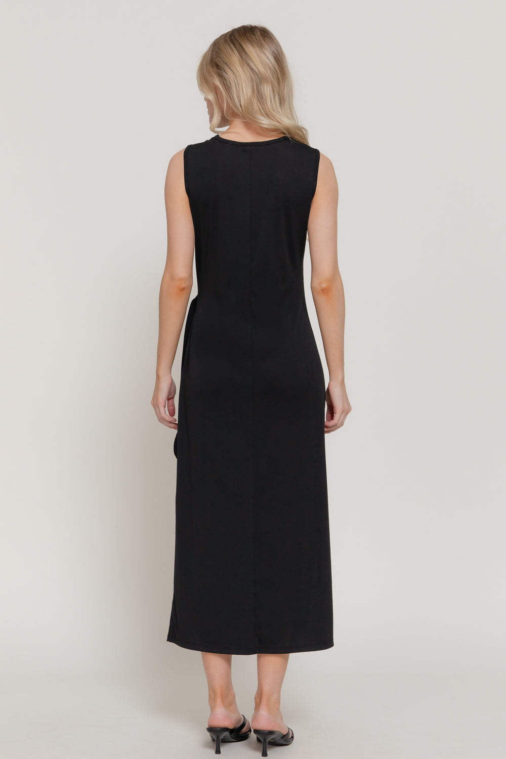 Waist-Tie Ribbed Midi Dress – Black – Black – View 4