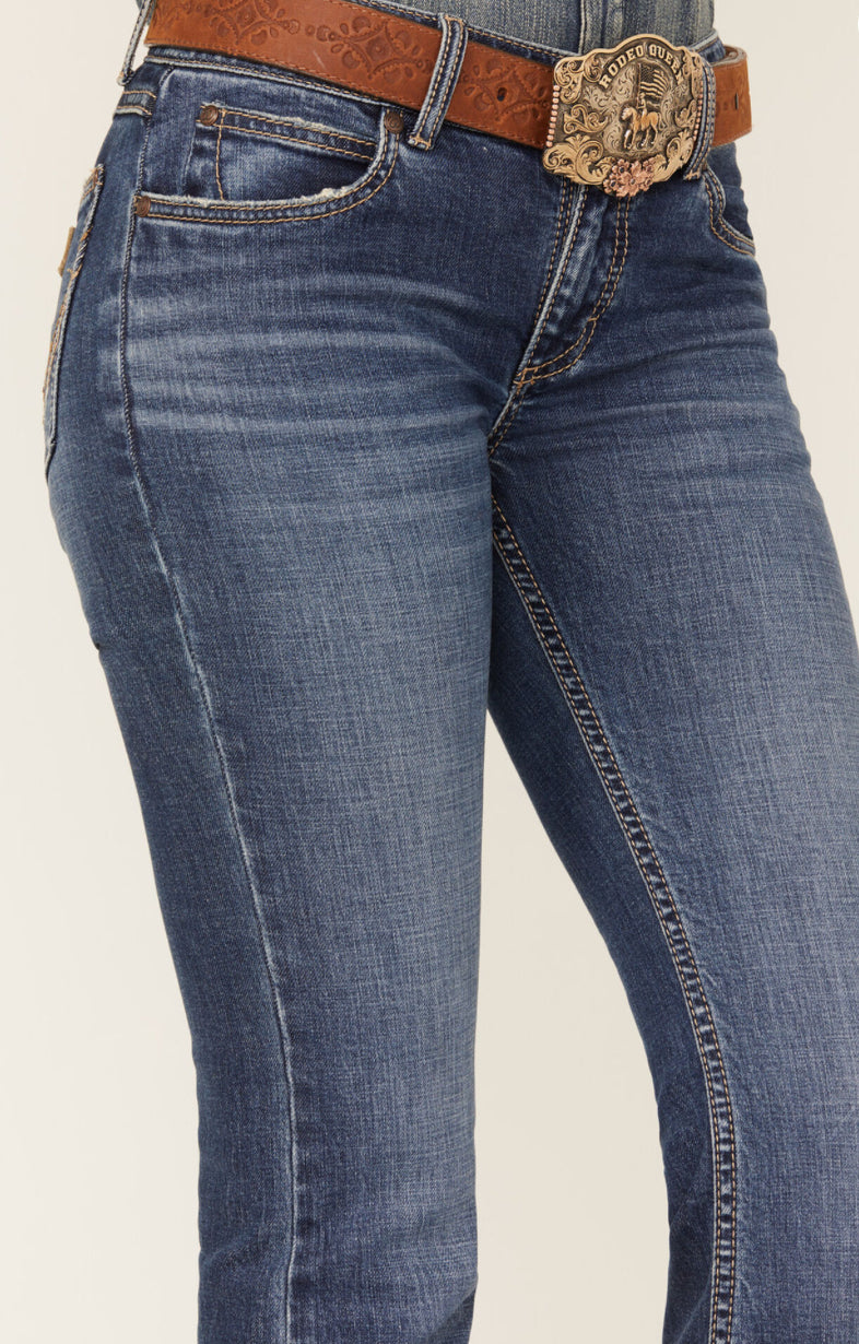 Wrangler Retro Bootcut Jeans in a classic blue denim wash with a stylish bootcut silhouette.