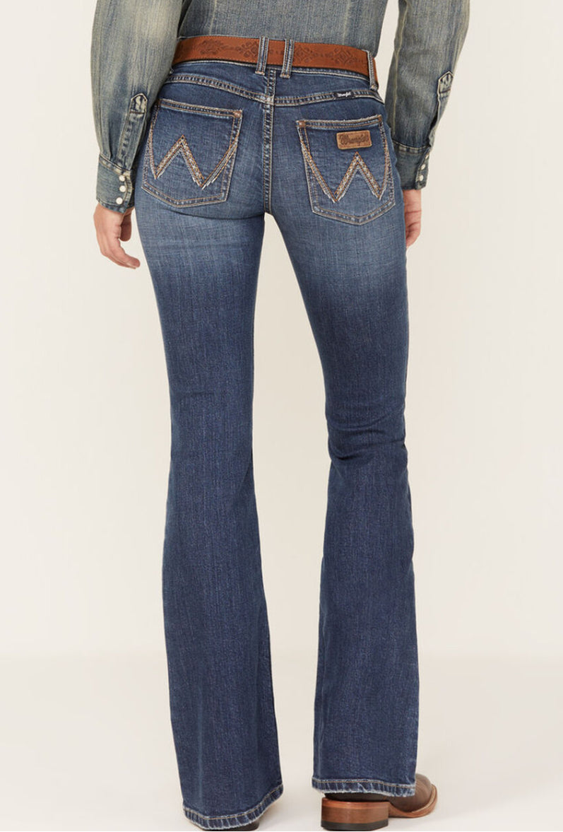 Wrangler Retro Bootcut Jeans in a classic blue wash, featuring a stylish bootcut leg and traditional five-pocket design.