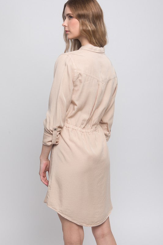 Button Down Tencel Denim Midi Dress - Vella Moda