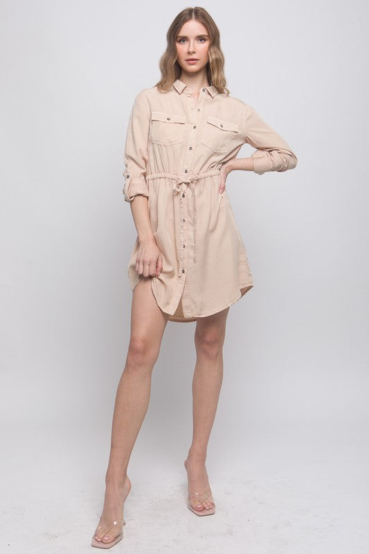 Button Down Tencel Denim Midi Dress - Vella Moda