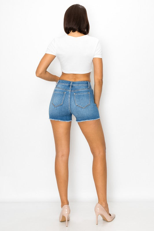 High Rise Denim Shorts - Medium Wash - Bella Moda Latina