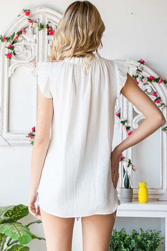 SOLID RUFFLE MOCK NECK BLOUSE - Bella Moda Latina