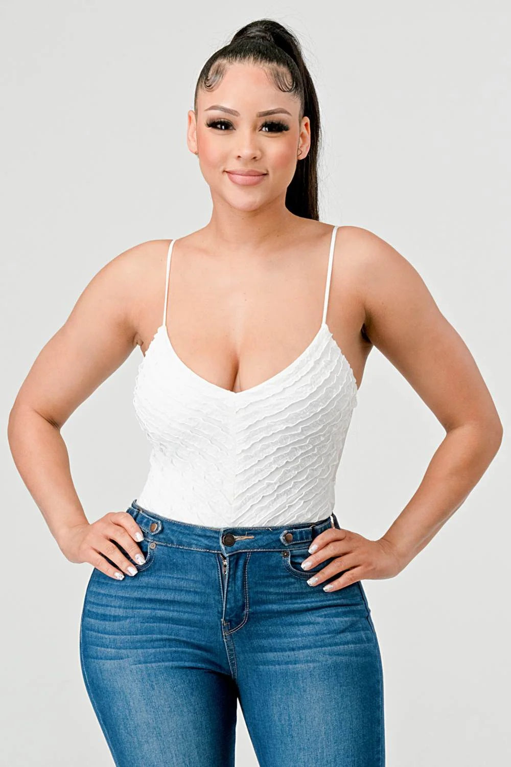 SEXY MESH CHEVRON PATTERN BODYSUIT - Bella Moda Latina