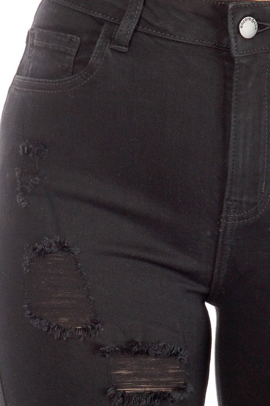 BLACK DESTRUCTED ROLL CUFF BERMUDA - Vella Moda