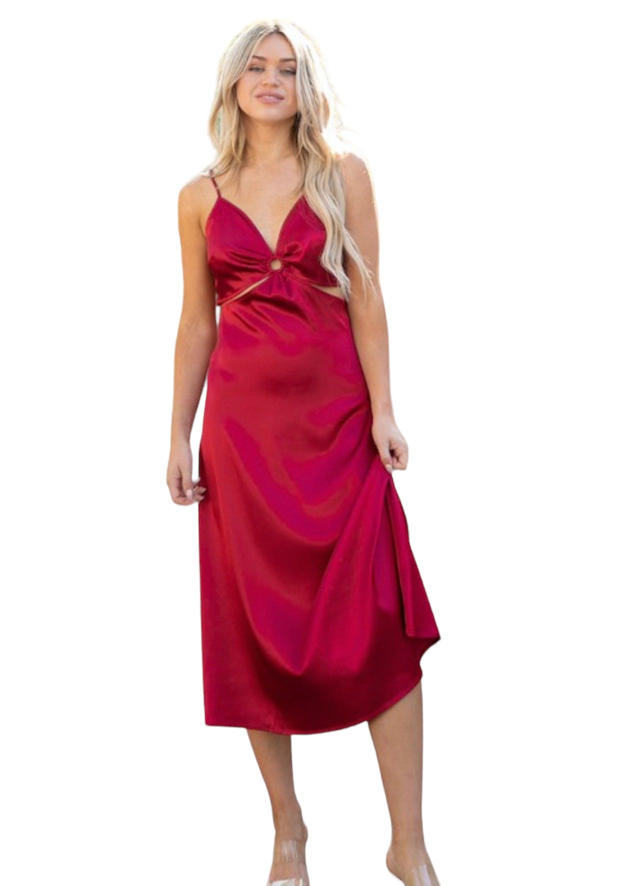 Solid Satin Midi Dress - Bella Moda Latina