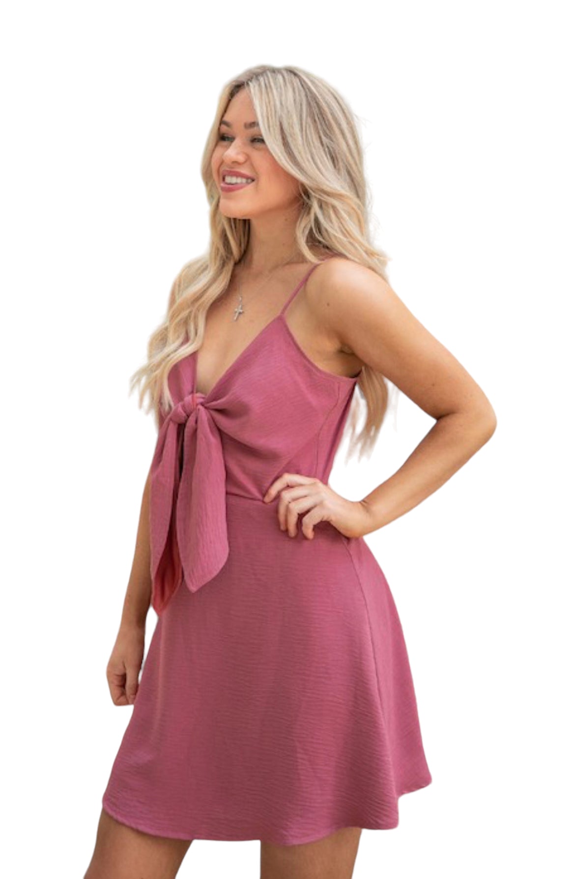 Solid Knot Front Dress - Vella Moda