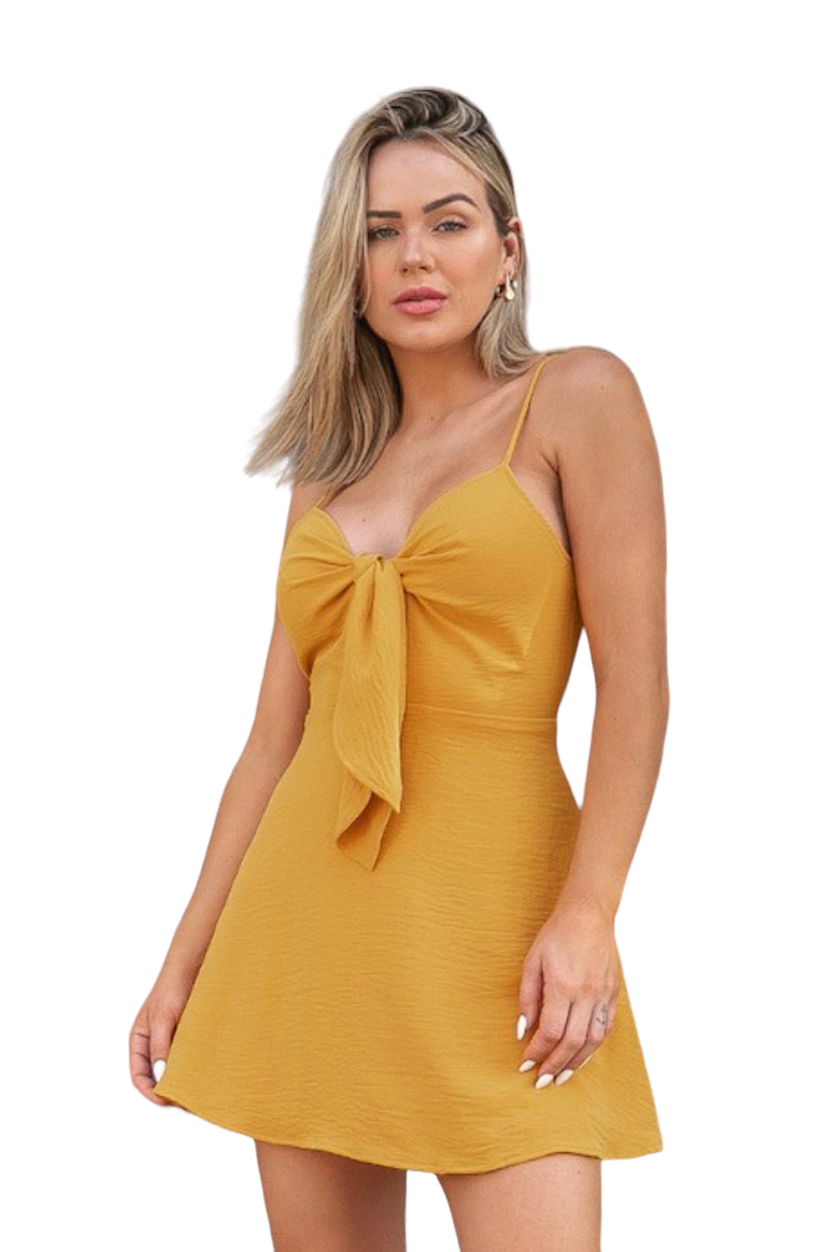 Solid Knot Front Dress - Vella Moda