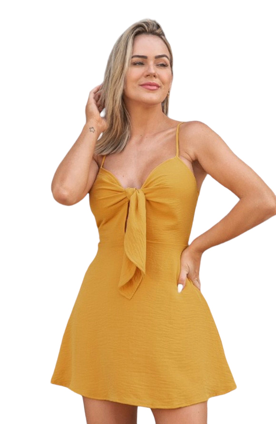 Solid Knot Front Dress - Vella Moda