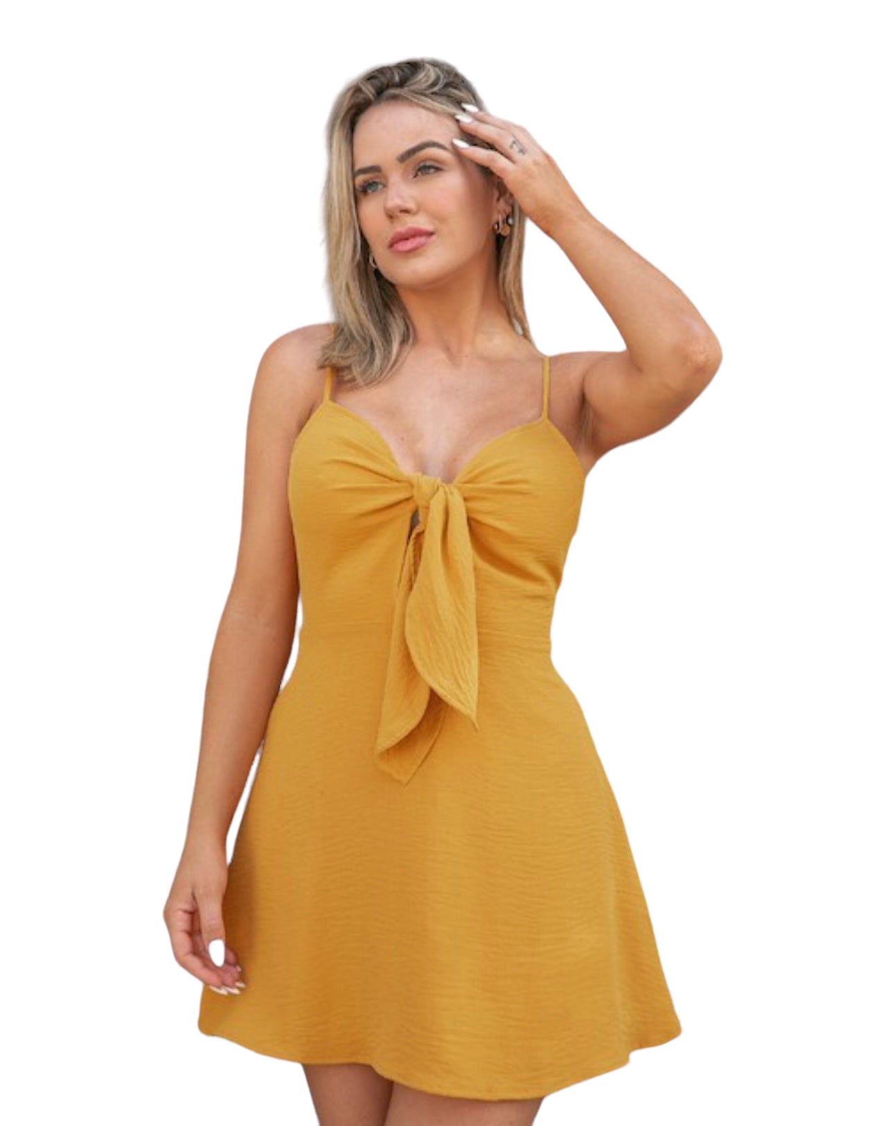 Solid Knot Front Dress - Vella Moda