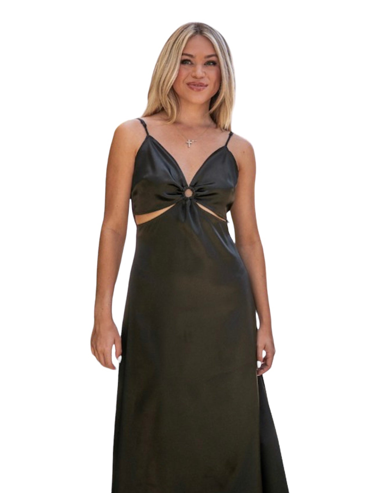 Solid Satin Midi Dress - Vella Moda