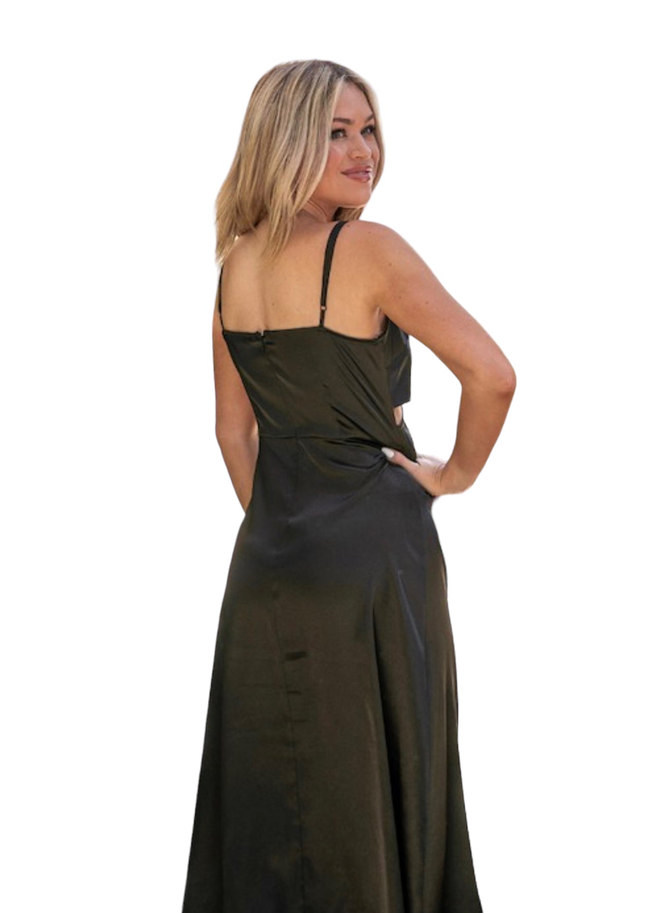 Solid Satin Midi Dress - Vella Moda