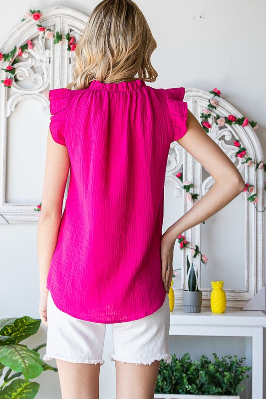 SOLID RUFFLE MOCK NECK BLOUSE - Vella Moda