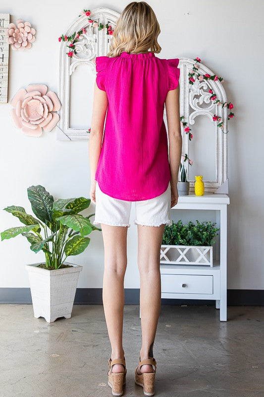 SOLID RUFFLE MOCK NECK BLOUSE - Vella Moda